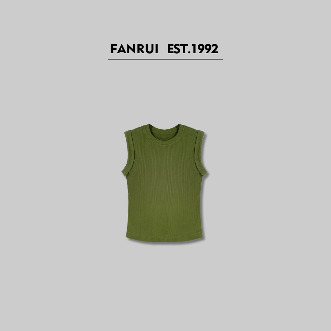 FANRUI/泛芮「苔藓森林」挽边设计感百搭无袖背心T恤LP15356