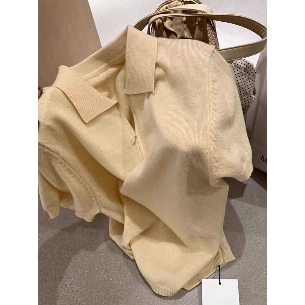 韩版高级感polo领半拉链针织衫百搭女春夏款别致独特套头修身上衣
