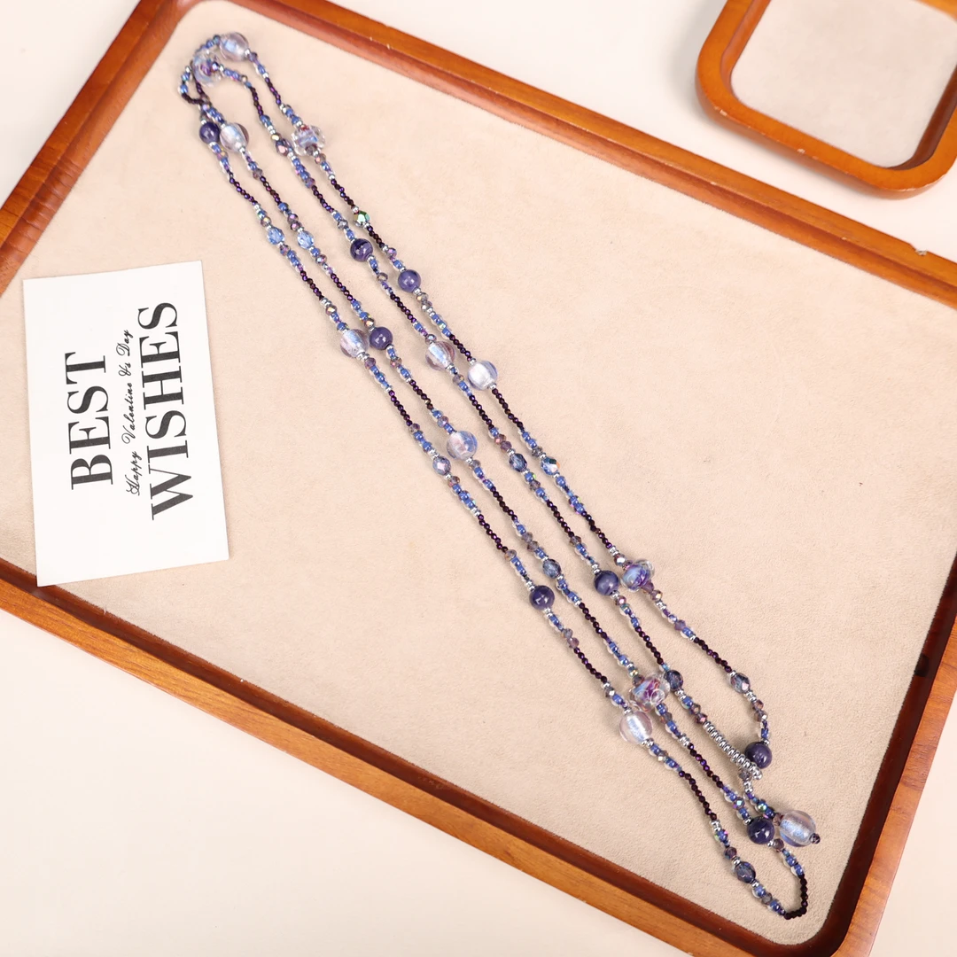 合金项链 LZ2908 紫色进口料转转筒渐变进口小米珠长链琉璃项链