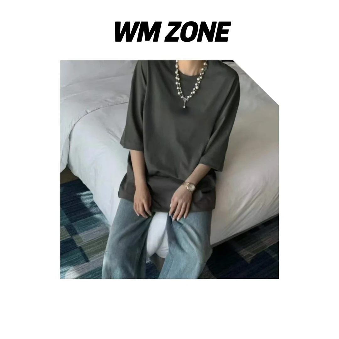 虎儿  3-9-3415 字母胶印圆领宽松短袖