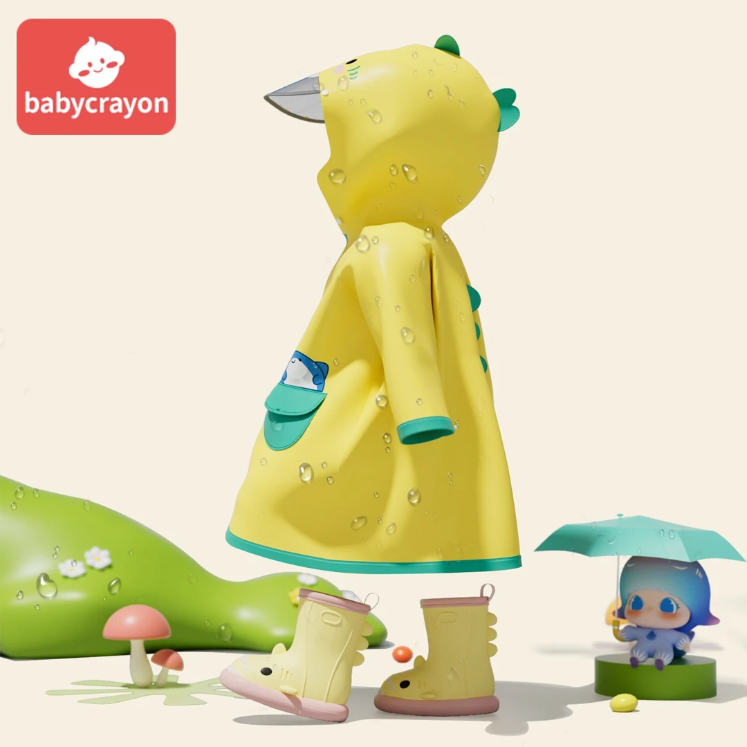 babycrayon儿童雨披男女童卡通萌鲨全身防水幼儿园小学生专用雨衣