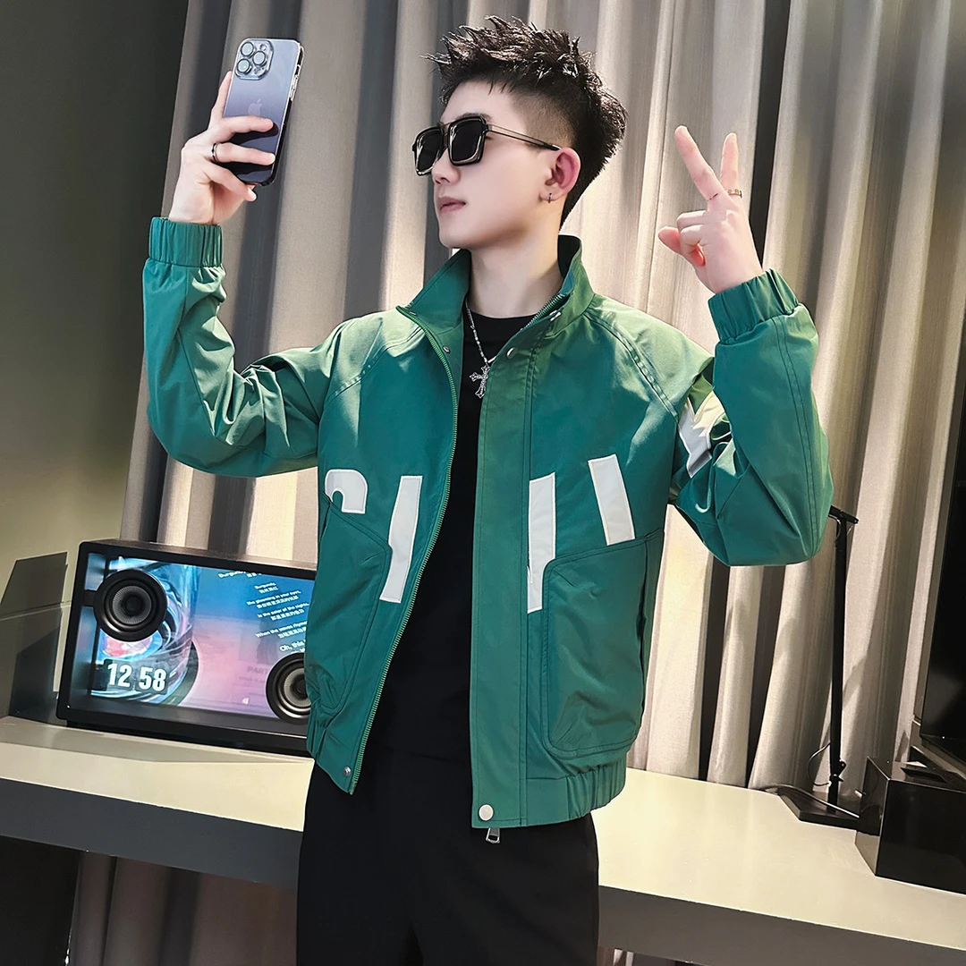 潮牌拼接刺绣夹克男士春秋季2025新款痞帅男装上衣休闲高级感外套