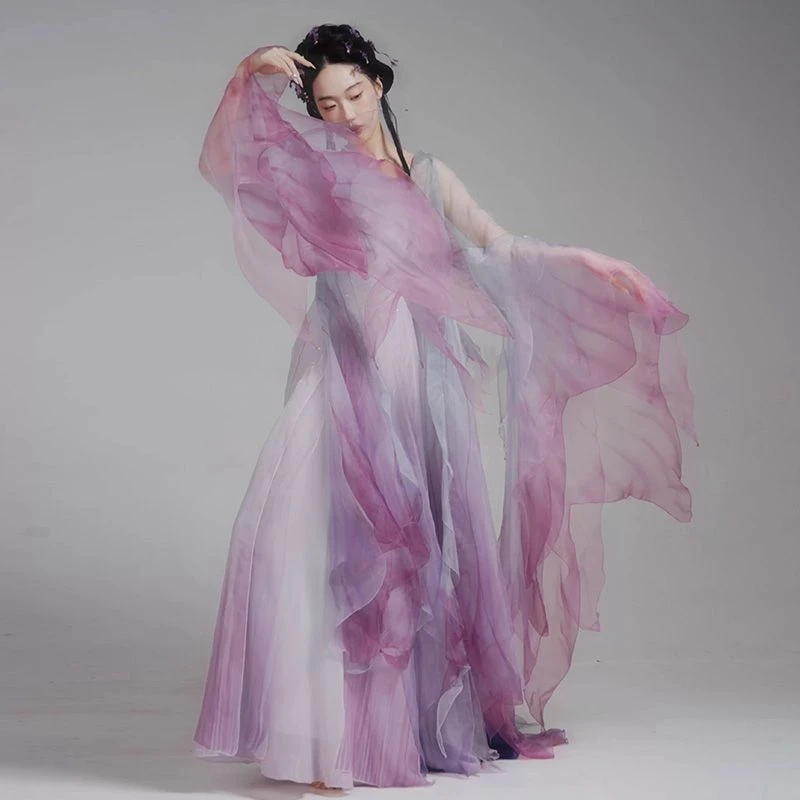 寻迹粼粼古典舞日常连衣裙汉服破烂汉元素古风舞蹈大袖仙女汉服