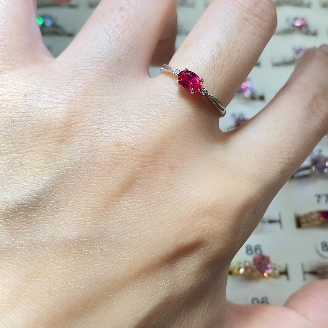 红宝石戒指银S925镶嵌