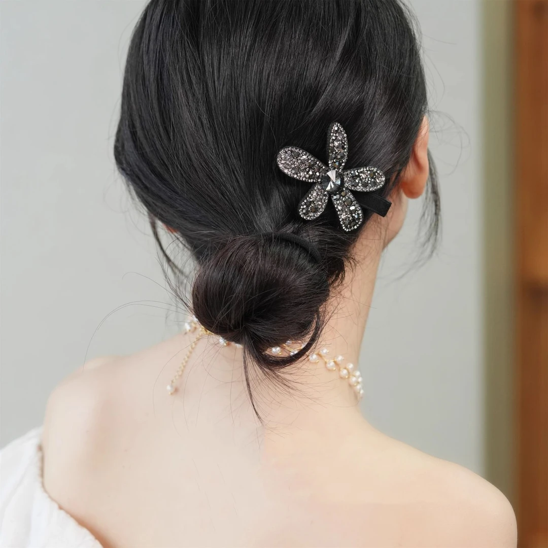 新款花朵鸭嘴夹轻奢闪亮满钻时尚发夹碎发刘海侧边夹轻奢百搭发饰