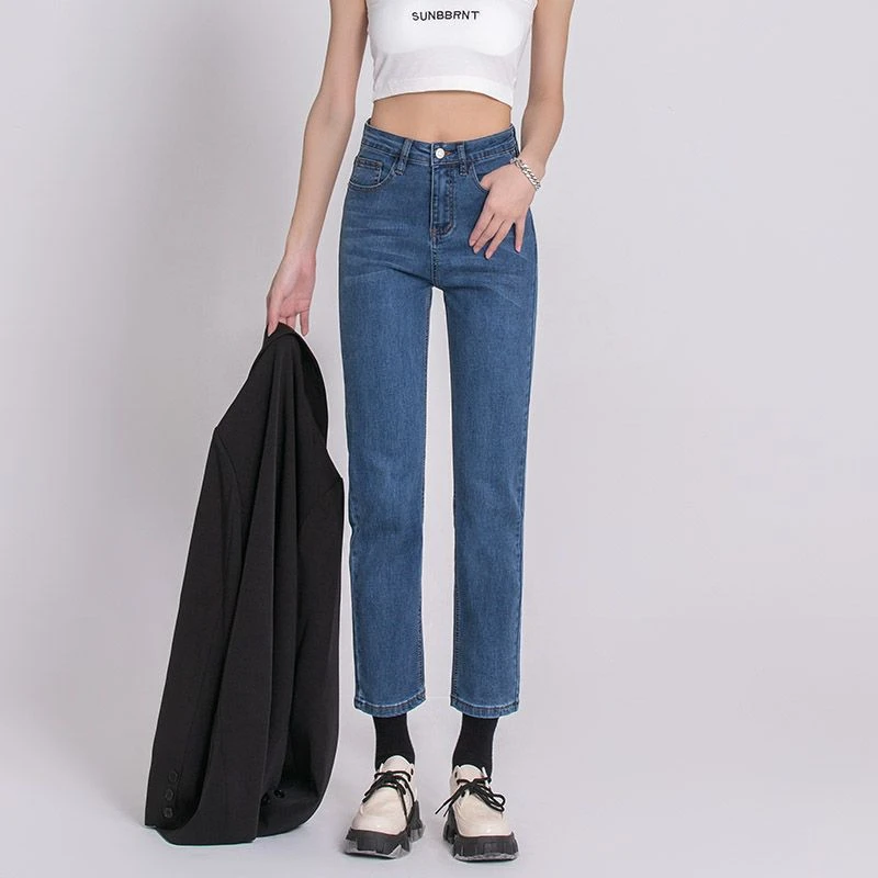 烟管高腰牛仔裤女春季2025新款显瘦潮流小个子复古法棍九分直筒裤