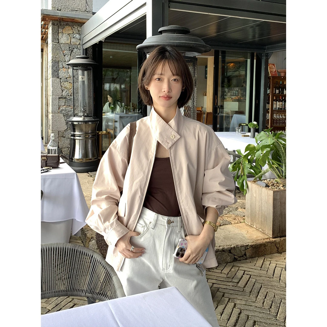 CLEAN SPACE时尚帅气立领小外套女2025十三行百搭宽松上衣 39715S