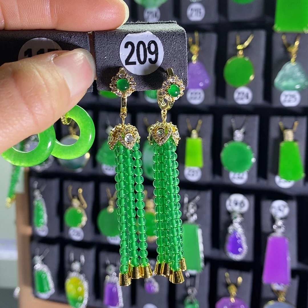 银S925镶嵌翡翠耳饰209