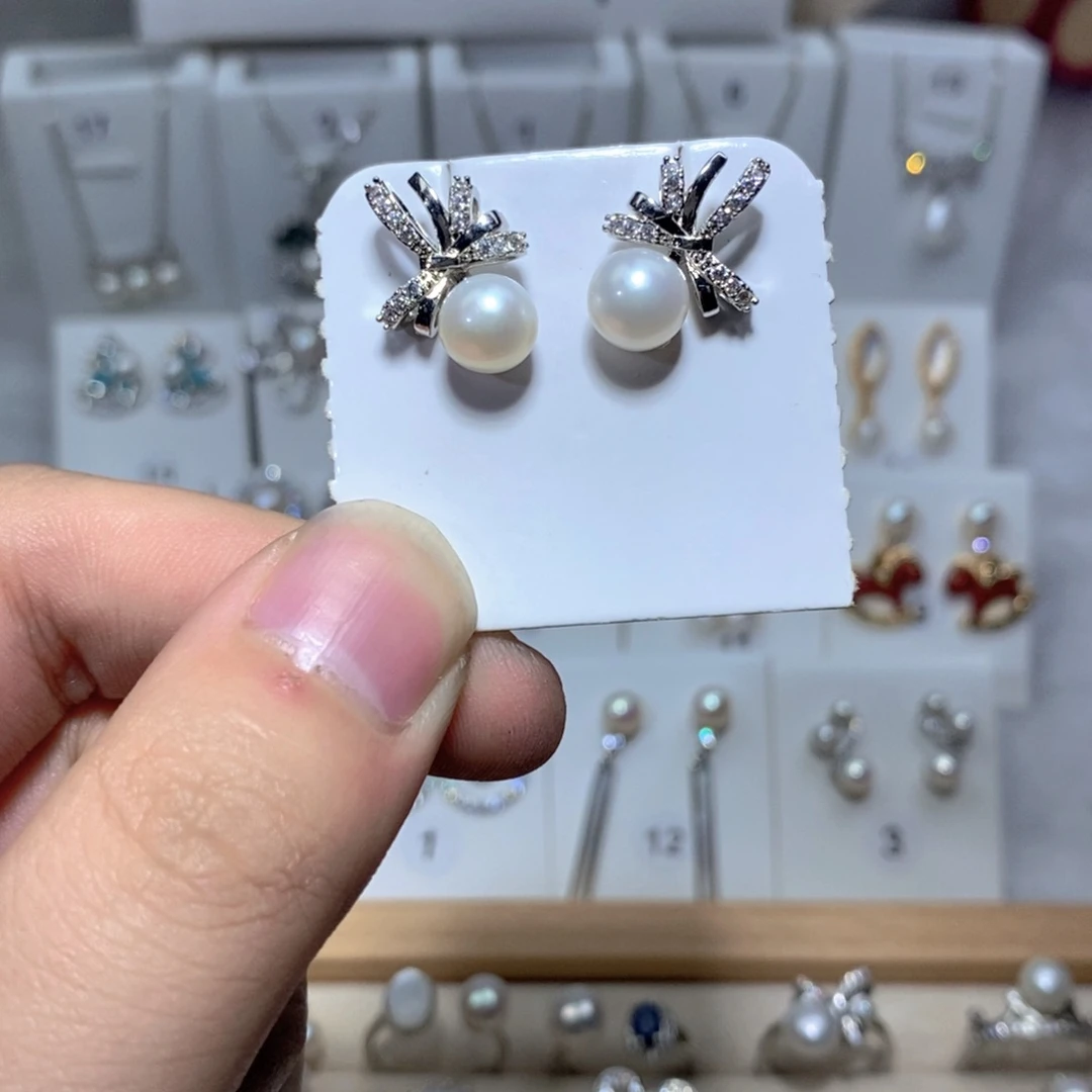 淡水珍珠耳饰银S925镶嵌