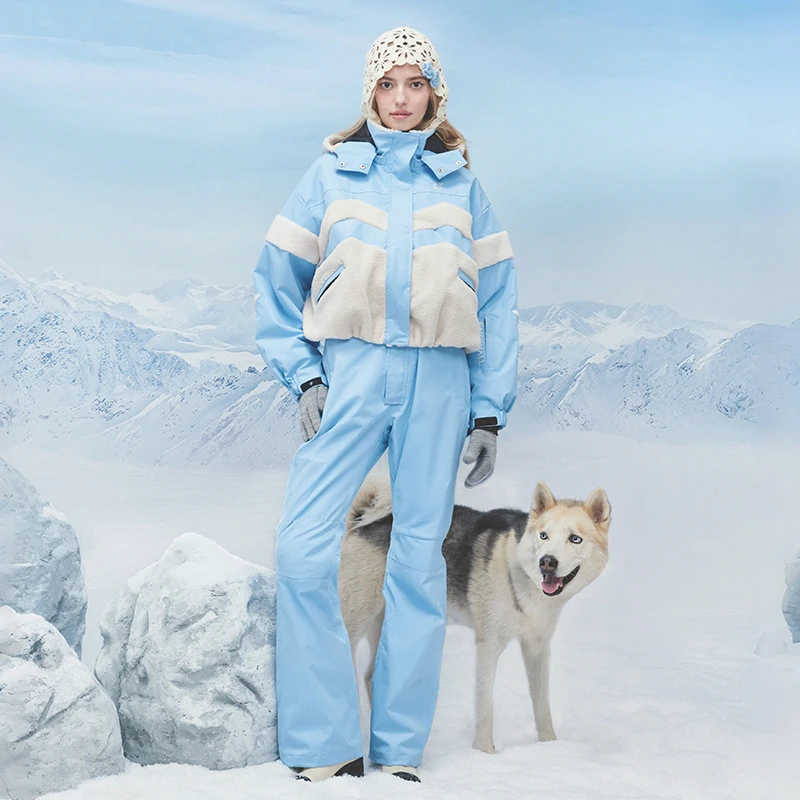 SNOWALLCREW复古运动风女修身3L单双板滑雪服套装防水防风夹棉