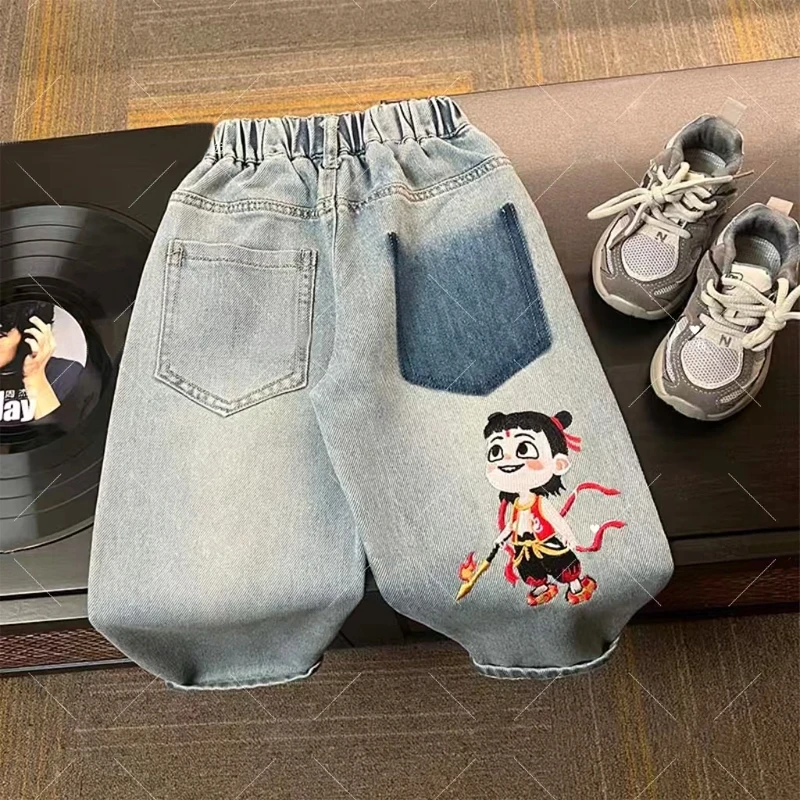 【哪吒之魔童出世款】儿童刺绣牛仔裤春秋季儿童休闲裤子宽松长裤子