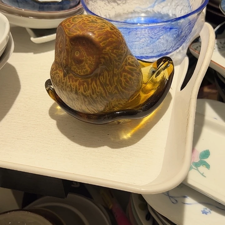 三***石陶瓷陶猫头鹰和琉璃四方小碟