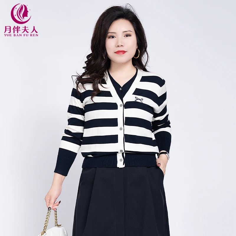 月伴夫人2025秋季新款大码法式韩系条纹撞色假两件百搭毛衣99213