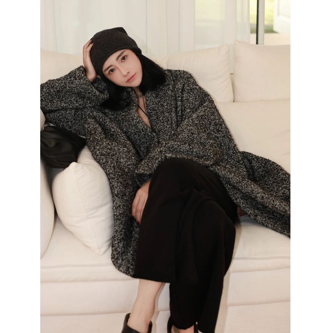 李大琪【老电影】时尚简约老钱风绵羊毛呢外套开衫版大衣毛茸茸