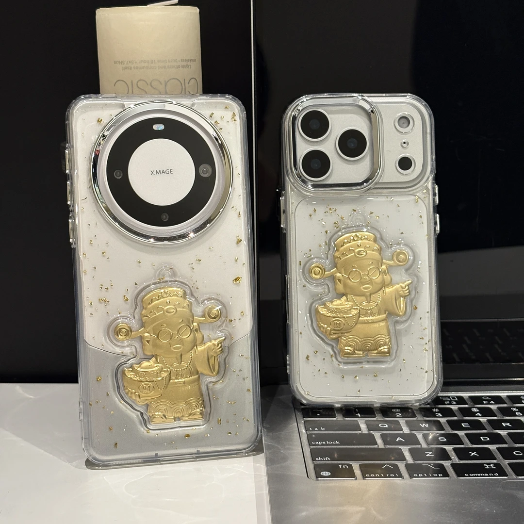 金箔元宝财神适用苹果17pro手机壳16pm电镀滴胶华为p荣耀oppo小米