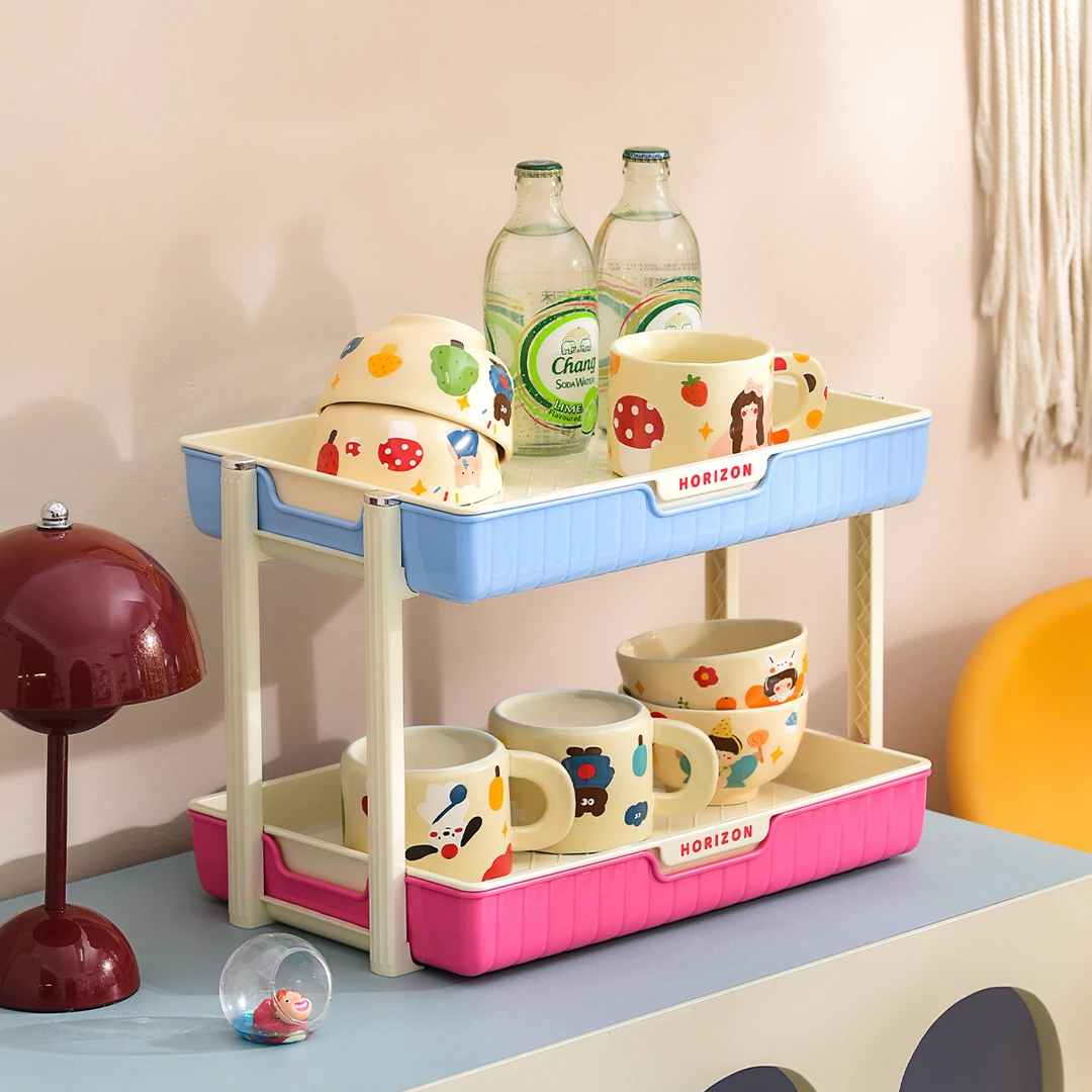 多巴胺沥水杯架可拆卸带提手水杯收纳架大容量托盘多层居家置物架