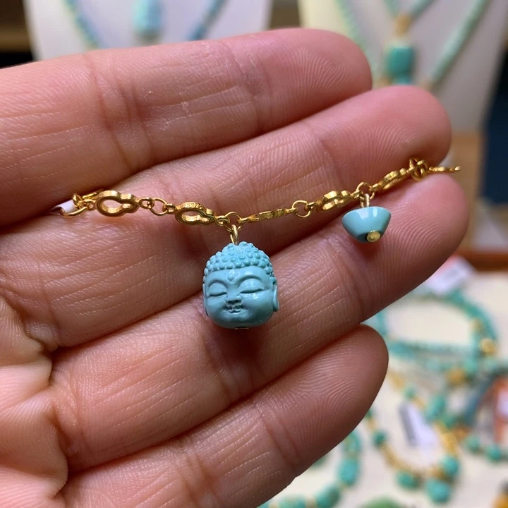 绿松石银S925镀金镶嵌半链