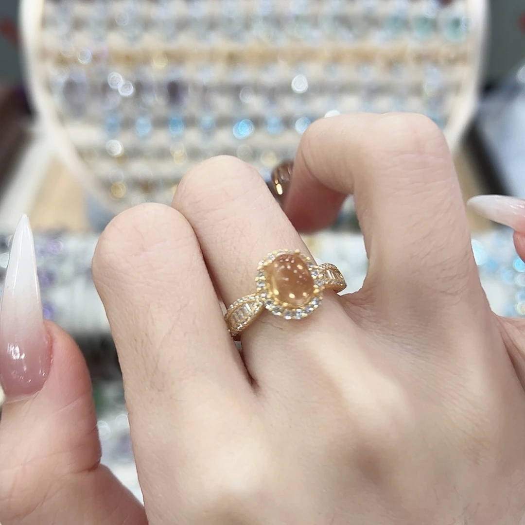 m***米黄晶戒指银S925镶嵌