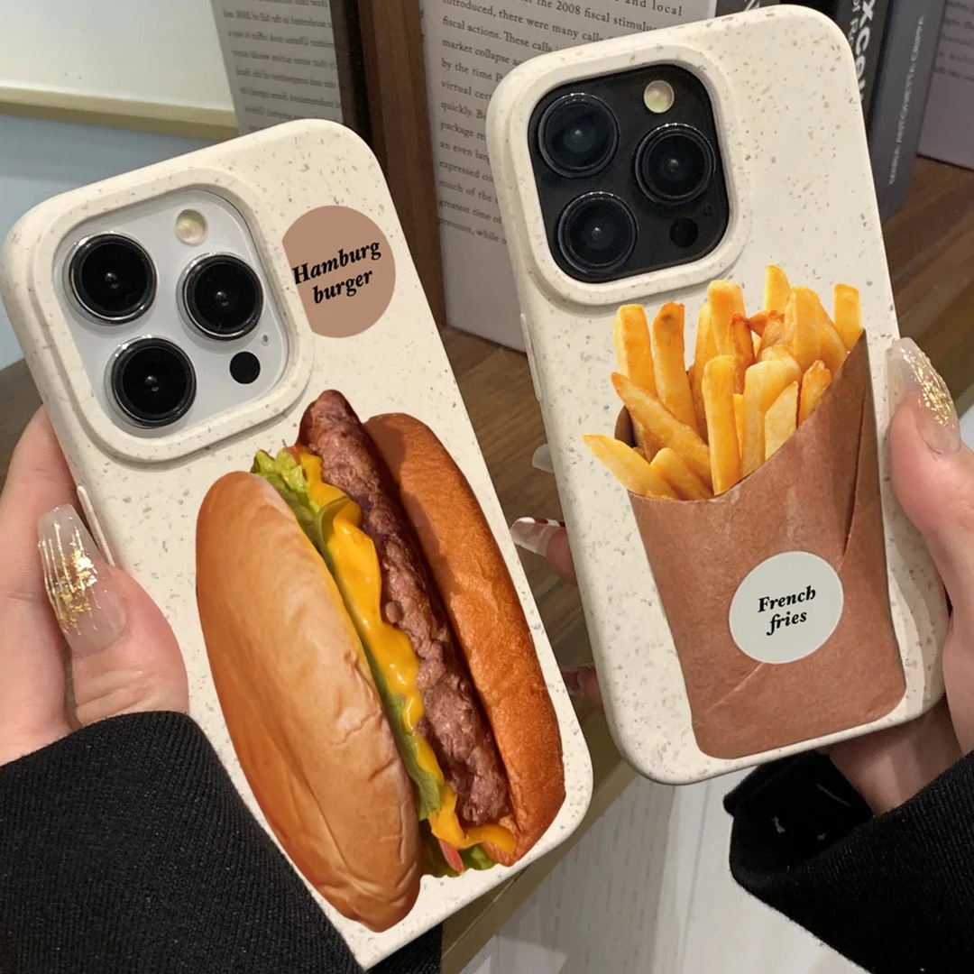 奥菲顿情侣款汉堡薯条适用iPhone16/15pro小麦14手机壳苹果13套12