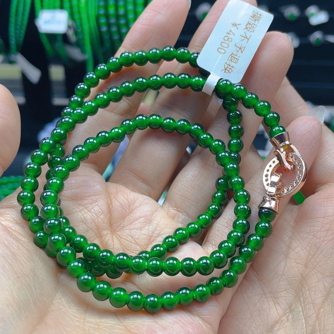翡翠颈饰未镶嵌天然A货翡翠卡5帝绿玻璃种