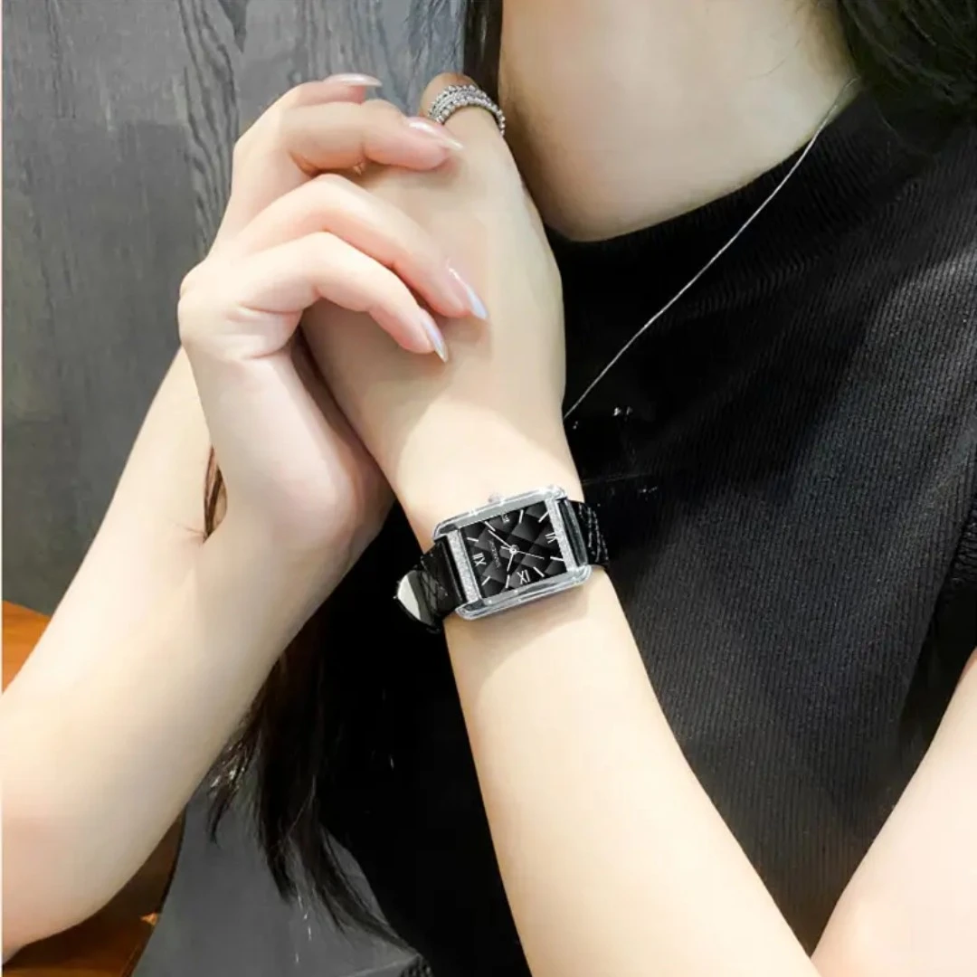 VANCENII/范西尼V1002菱格小香风高级简约气质镶钻手表女士腕表