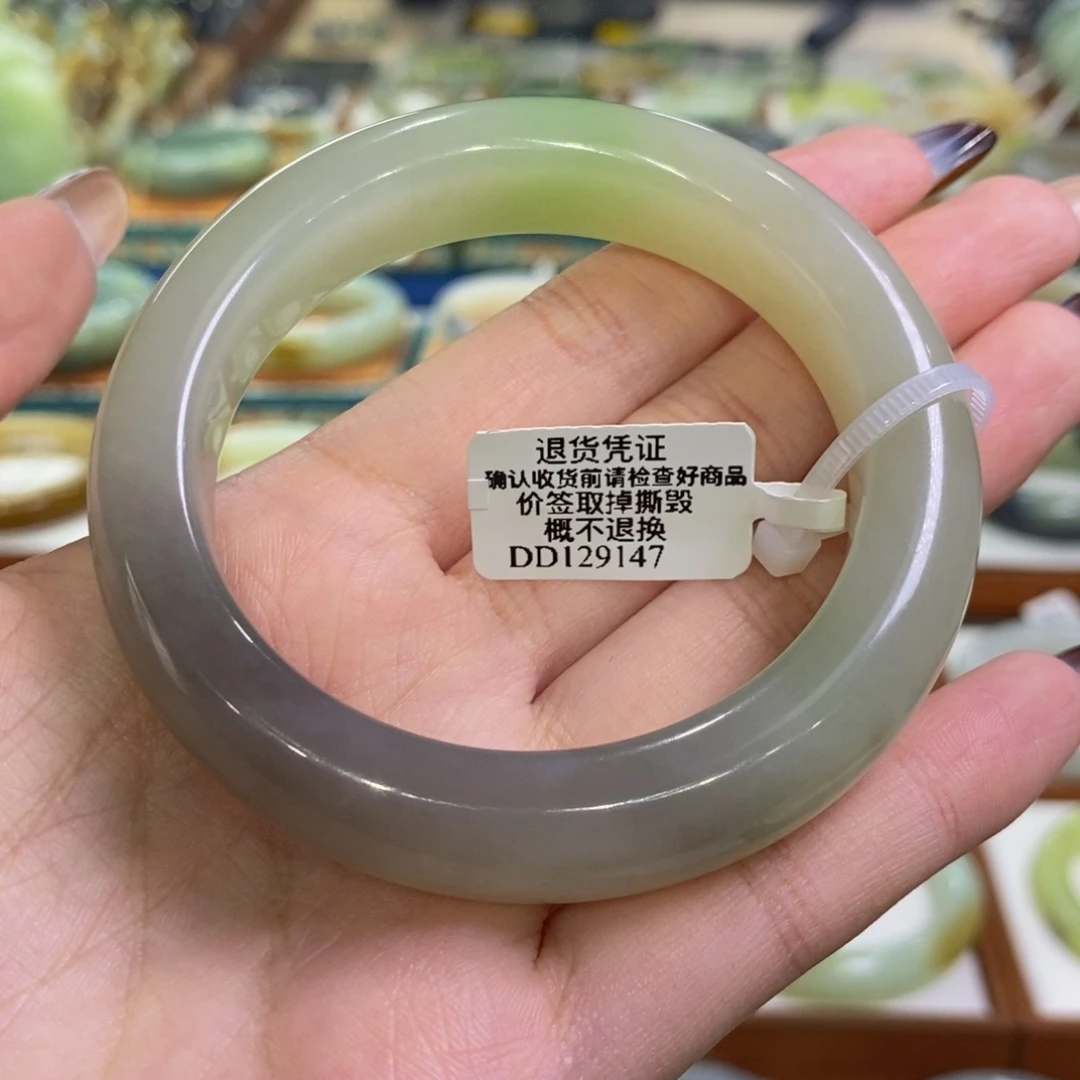 和田玉未镶嵌手镯青海烟紫带翠青56/57