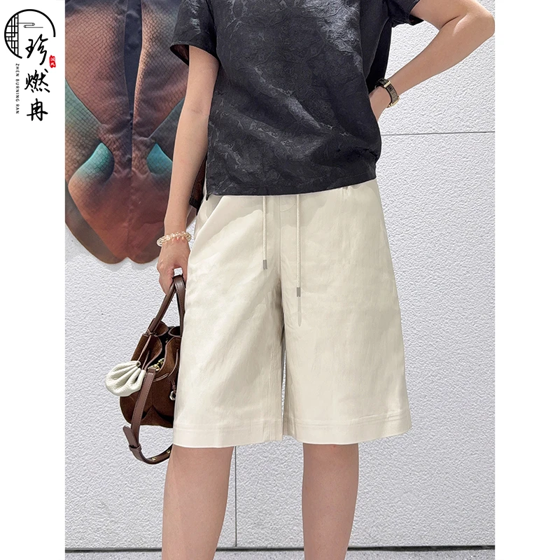【珍珍优品】新中式早秋新款高腰直筒轻奢百搭国风大短裤K-30895