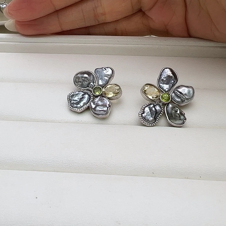 耳饰银S925镶嵌海水珍珠