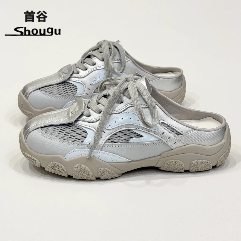 shougu/首谷休闲一脚蹬懒人大头厚底小白鞋无后跟时尚包头板鞋女