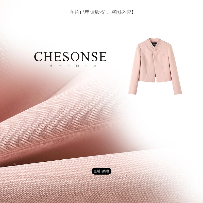 外套女【玫花露】丝羊毛斜开襟小立领正装西装7003