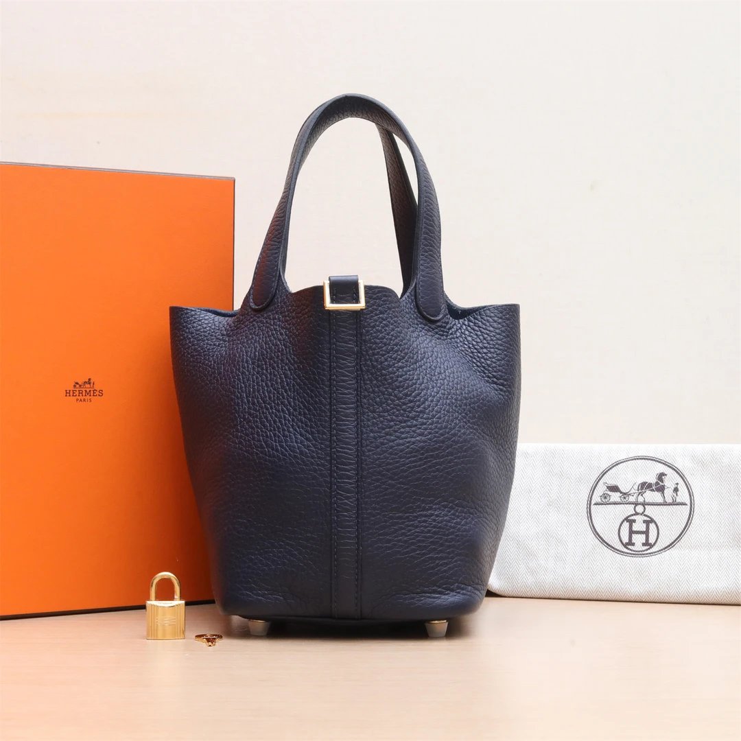 95新 Hermes/爱马仕 【双双满减】18 菜篮子 2Z午夜蓝 TC皮 U刻