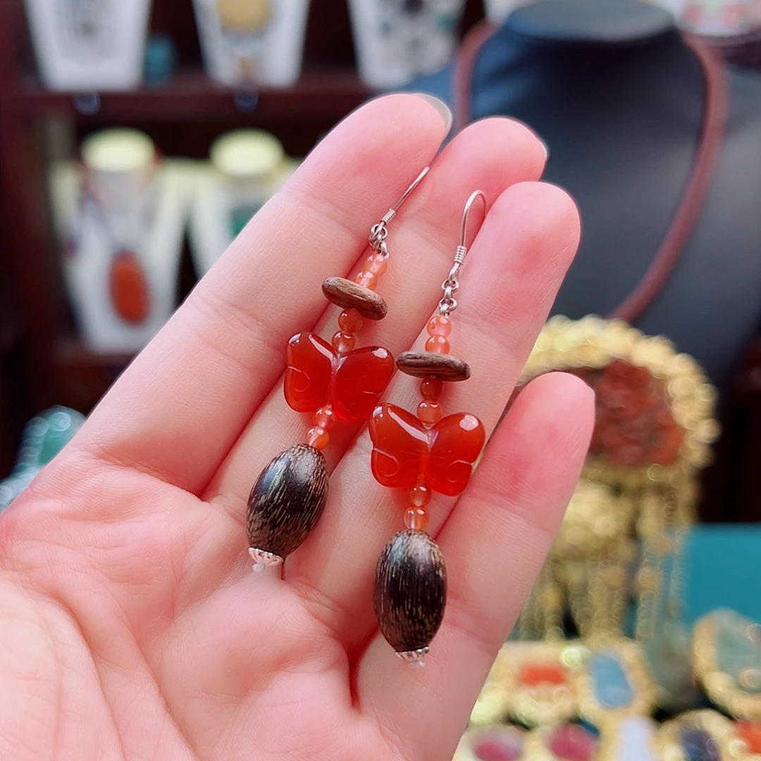 挂件玛瑙银S925镶嵌耳环