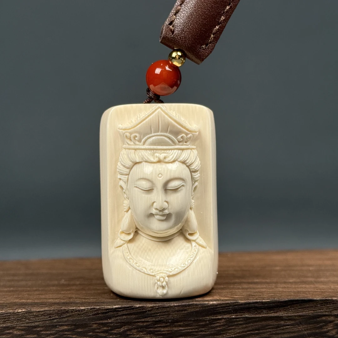 Z11-27天然猛犸牙雕刻观音 26*42*20mm支持鉴定 假一罚四