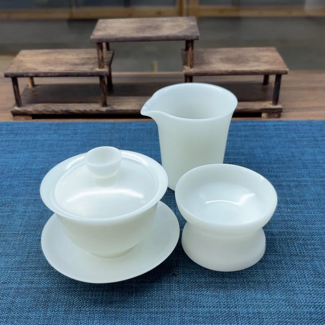 素烧璞玉冰种玉瓷茶具