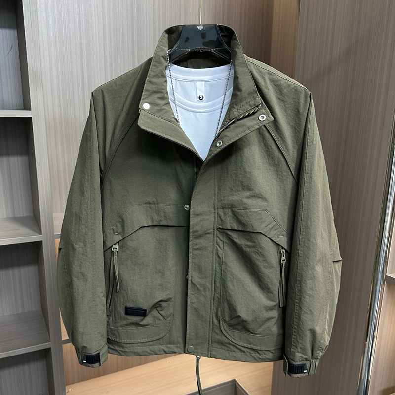 春秋款男士休闲立领夹克韩版秋季百搭工装外套男潮流时尚帅气上衣
