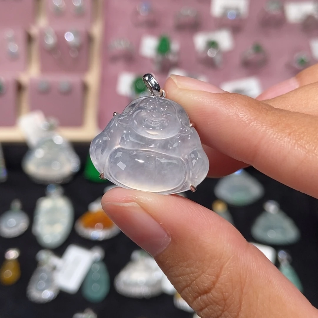 翡翠18K金镶嵌颈饰纯天然缅甸翡翠A货佛公
