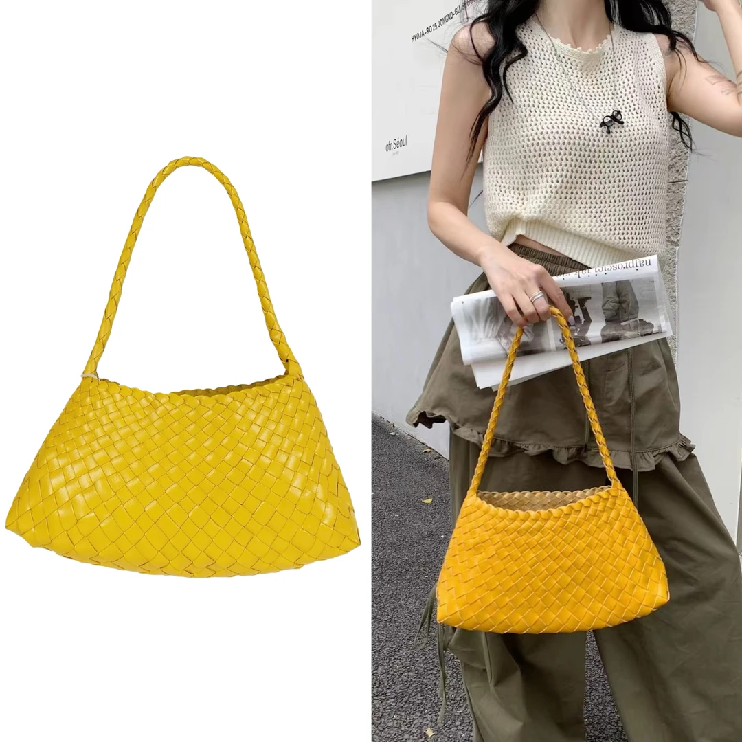 大容量植鞣头层牛皮单肩包编织腋下包高级感女包轻奢法式手提包包