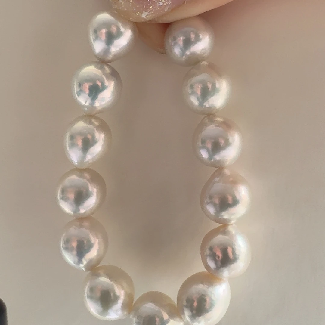 淡水珍珠手绳银S925镶嵌11-12mm圆巴手链