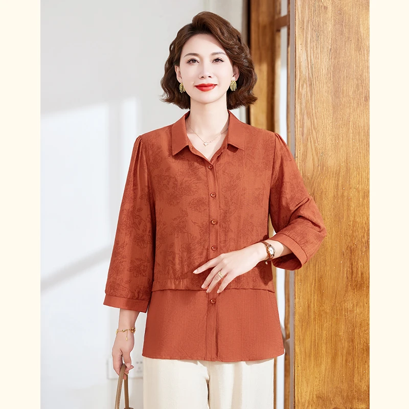中年妈妈春装衬衫t恤小衫套装2025新款洋气中老年女装衬衣两件套