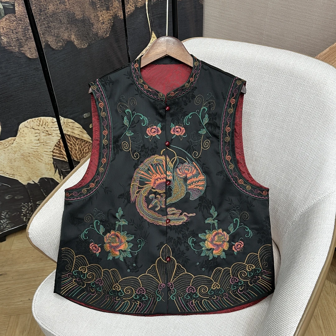 【凤凰于飞-马夹】双面双穿新中式国风复古重工刺绣立领提花马甲