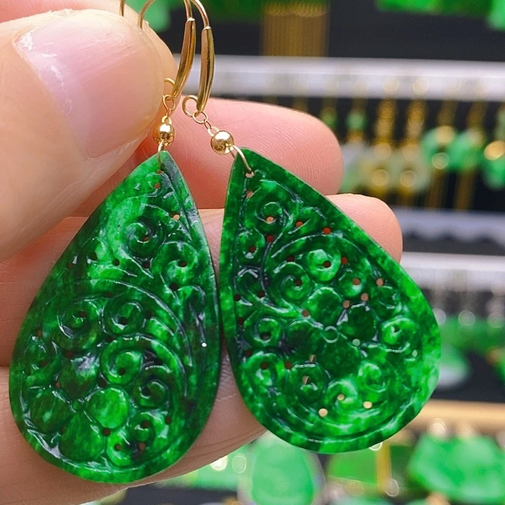 翡翠耳饰18K金镶嵌耳坠