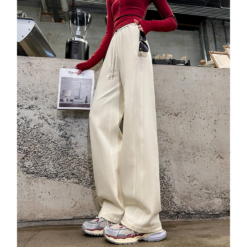 大码运动阔腿裤女春夏2025新款高腰垂感老钱风松弛感女装贵气