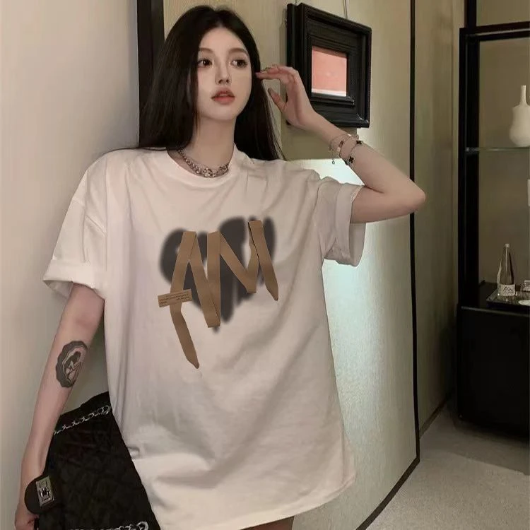 新款短袖纯棉甜辣宽松t恤女百搭夏季白色休闲基础打底体恤上衣ins
