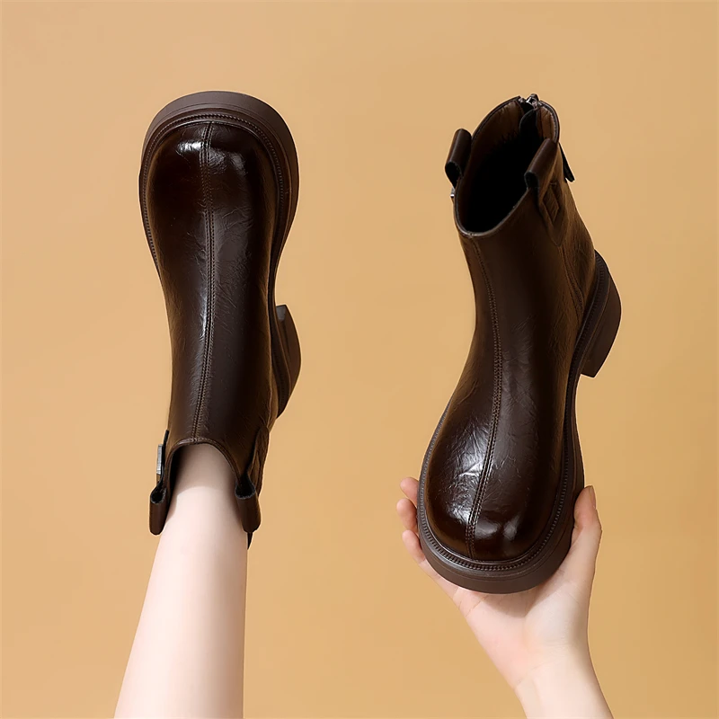 马丁靴女2025年秋冬季新款时尚厚底增高小个子后拉链软底舒适短靴