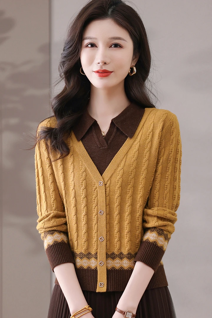 【瑞宝服饰】毛针织衫时尚假两件薄款肌理感针织开衫长袖宽松723