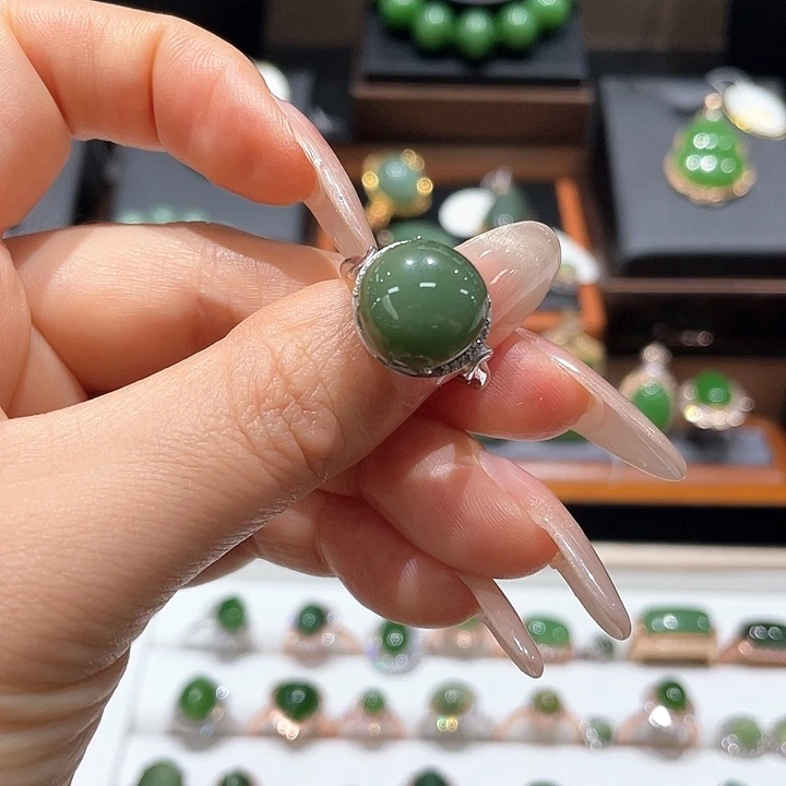 和田玉（碧玉）银S925镶嵌戒指