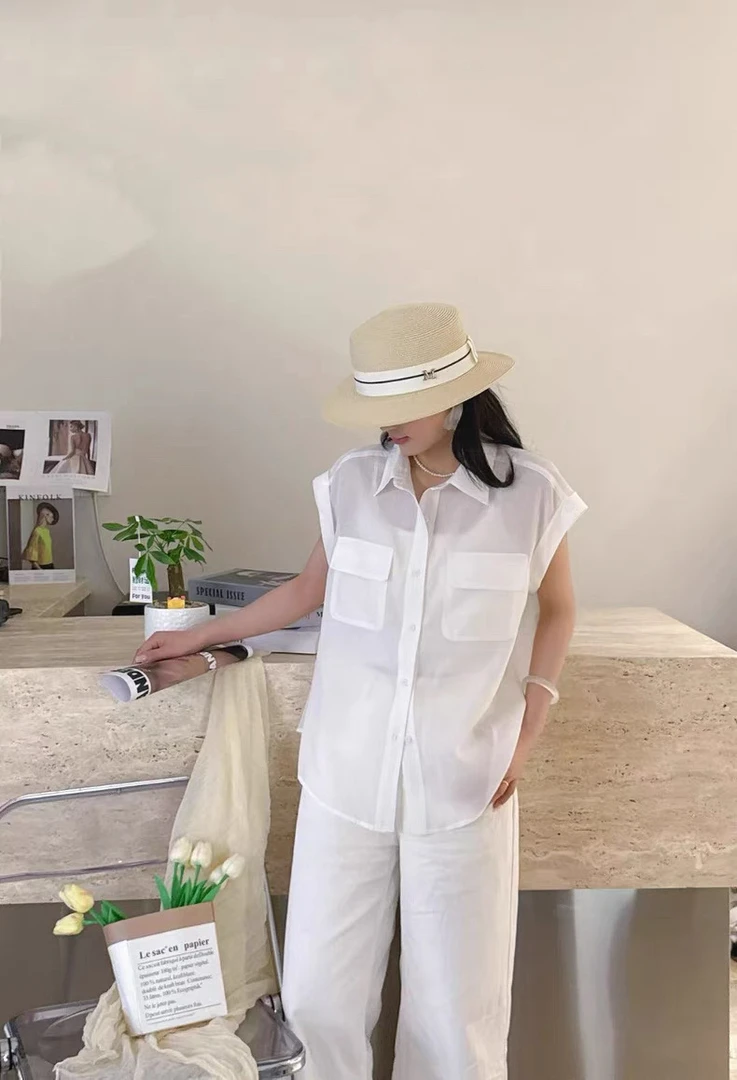 【韩丽服饰】法式坎肩袖收腰显瘦短袖衬衫女25365