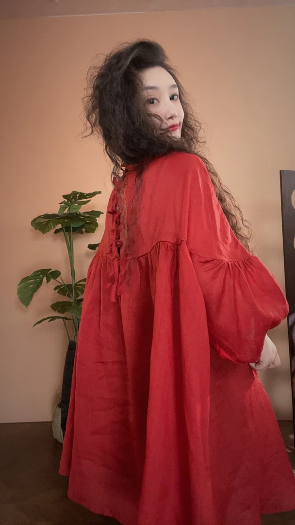 museguhui/木色古汇3902#纯色后系绳子百搭气质休闲时尚连衣裙