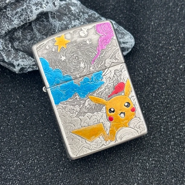 ZIPPO 打火机正品 168熏银鎏金珐琅皮卡丘 1858【大白专属】