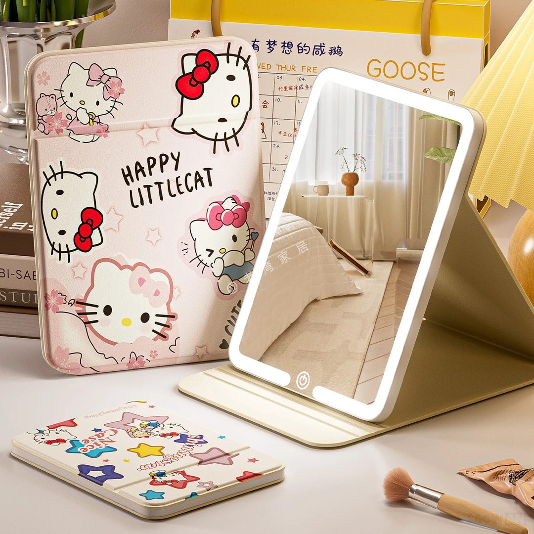 老湾老湾可爱猫led灯镜随身折叠化妆镜补妆镜卧室台式桌面化妆镜